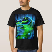 Un T-shirt de crocodile bioluminescent en néon. (Devant)