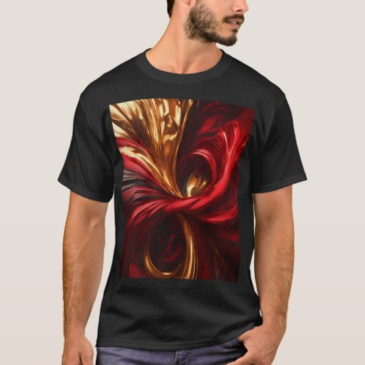 Un tableau avec T-shirt rouge, doré et tourbillons (Devant)