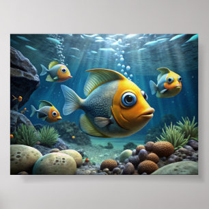 Un tableau de poissons au fond de la rivière
