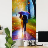 un tableau d'un couple marchant sous la pluie (Bureau à domicile)