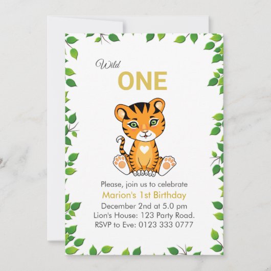 Un Tigre sauvage 1er Invitation anniversaire (Devant)