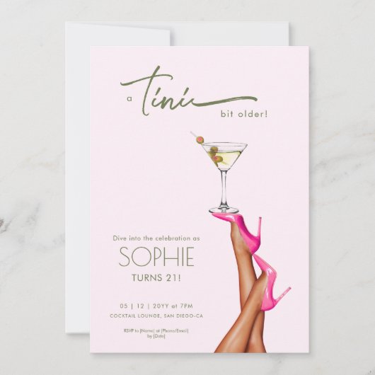 Un Tini Un Peu Plus Ancien Martini rose Invitation (Devant)