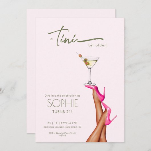 Un Tini Un Peu Plus Ancien Martini rose Invitation (Devant / Derrière)