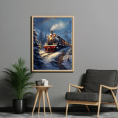 Un train dans une affiche de paysage enneigé