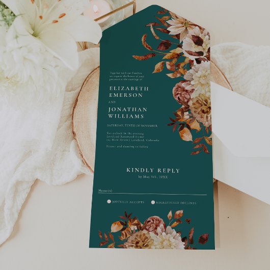 Un Turquoise Floral Mariage tout en une invitation