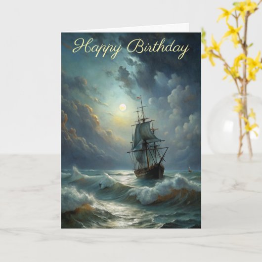 Un voilier dans l'océan Carte d'anniversaire (Fleur jaune)