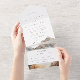 Un Watercolor Mountain Mariage tout en une invitation