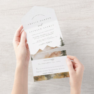 Un Watercolor Mountain Mariage tout en une invitation