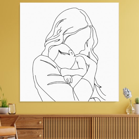 Unbreakable Bond - Moeder en kind Line Art Canvas Afdruk (Insitu (Woonkamer))