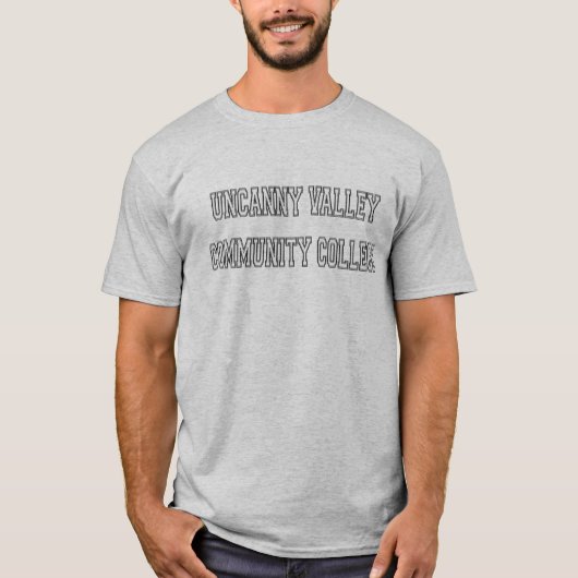 "Uncanny Valley Community College" school logo. T-shirt (Voorkant)
