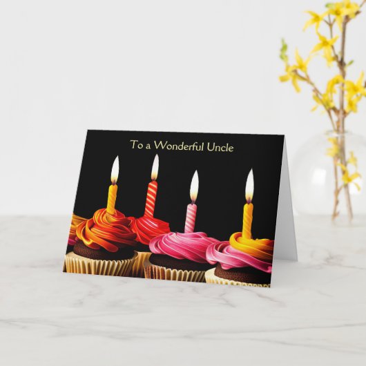 Uncle Birthday with Candles and Cupcakes  Kaart (Gele Bloem)