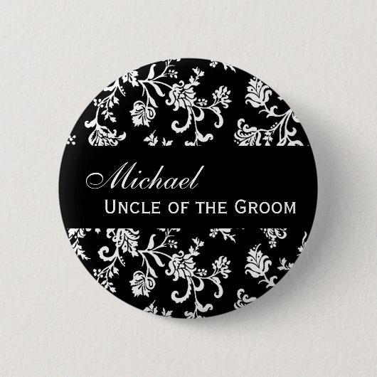 UNCLE OF THE GROOM Button Black and White Damask (Voorkant)