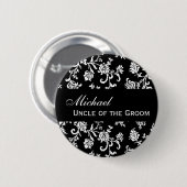 UNCLE OF THE GROOM Button Black and White Damask (Voorkant /achterkant)