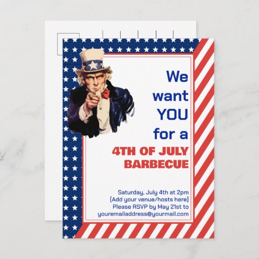 Uncle Sam 4TH OF JULI BBQ BARBECUE uitnodiging (Voorkant / Achterkant)