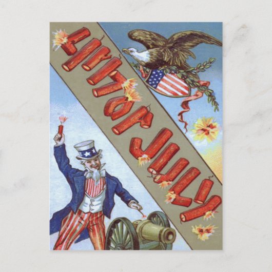 Uncle Sam Cannon Bald Eagle Amerikaans Schild Briefkaart (Voorkant)