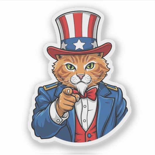 Uncle Sam Cat – Patriottische kat Sticker (Voorkant)