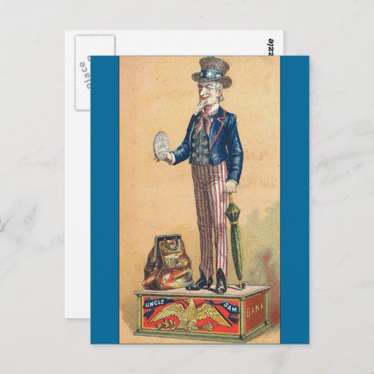 Uncle Sam Coin Bank Briefkaart (Voorkant / Achterkant)