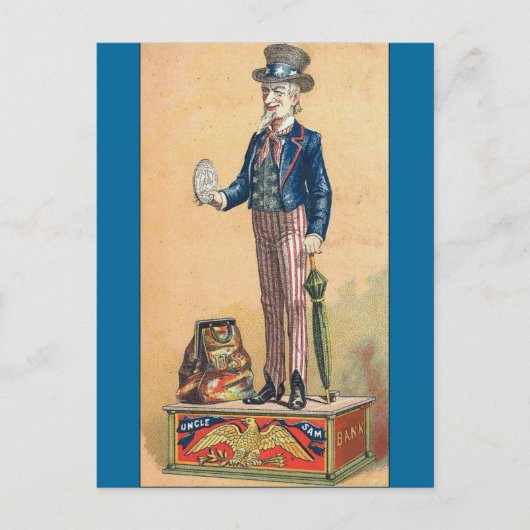 Uncle Sam Coin Bank Briefkaart (Voorkant)