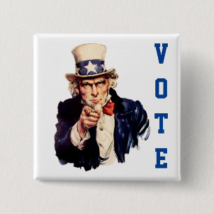 Uncle Sam Democratic Stem Vierkante Button 5,1 Cm