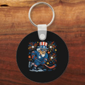 Uncle Sam hockeyspeler 4th of July Patriottische M Sleutelhanger (Voorkant)