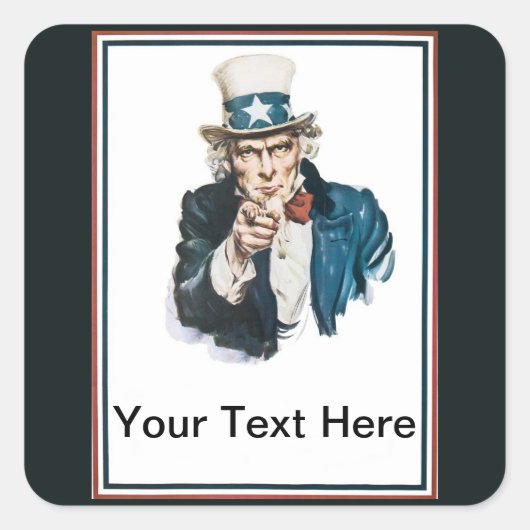Uncle Sam Ik wil dat je Jouw tekst hier aanpast Vierkante Sticker (Voorkant)