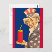 Uncle Sam met een gigantische vuurwerkkraker 4 jul Briefkaart (Voorkant / Achterkant)