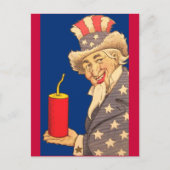 Uncle Sam met een gigantische vuurwerkkraker 4 jul Briefkaart (Voorkant)
