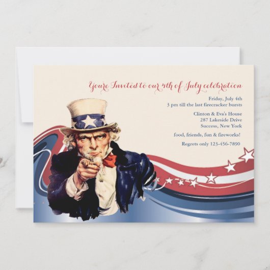 Uncle Sam Patriottische Uitnodiging (Voorkant)