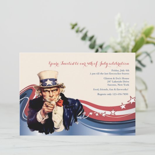 Uncle Sam Patriottische Uitnodiging (Staand voorkant)