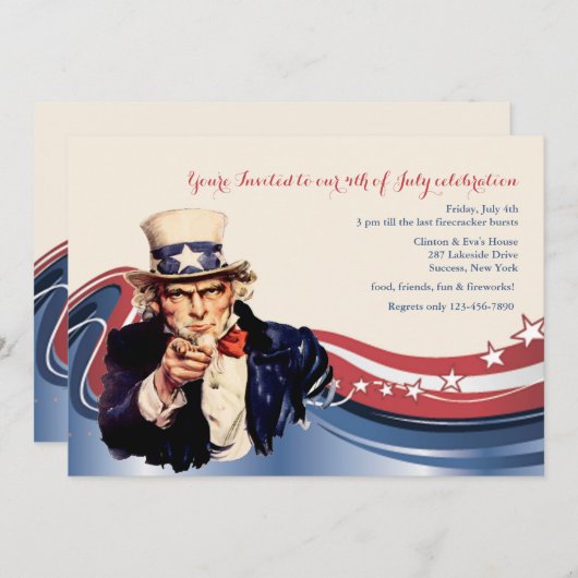 Uncle Sam Patriottische Uitnodiging (Voorkant / Achterkant)