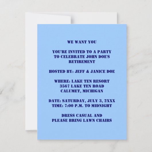 UNCLE SAM POINTING Party INVITATION ~EZ2 CUSTOMIZE Kaart (Achterkant)