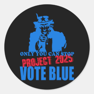 Uncle Sam zegt stop project 2025 stemming blauw Ronde Sticker