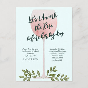Uncork the Rosé Wine Waterverf Bachelorette Party Briefkaart