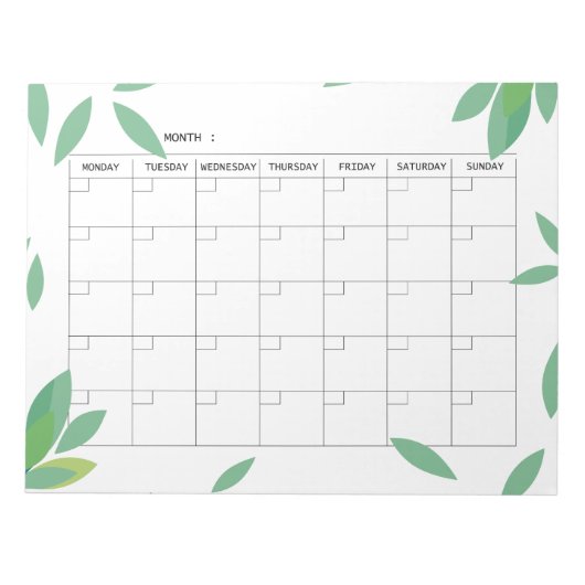 Undated fresh Green Minimalist Monthly Planner  Notitieblok (Voorkant)