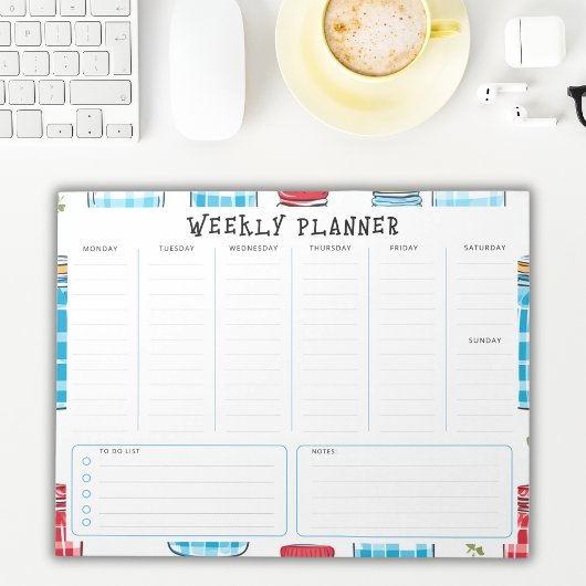 Undated Vertical Weekly Planner, Blue and Red Notitieblok