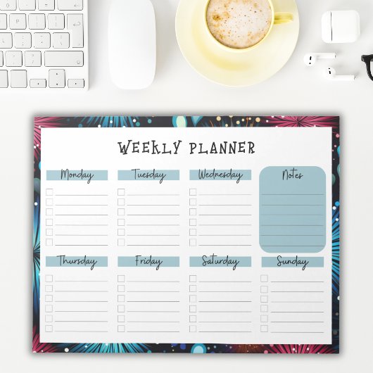 Undated Weekly Planner with Fireworks Border Notitieblok