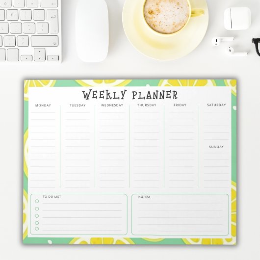 Undated Weekly Planner, Yellow and Green Accents Notitieblok
