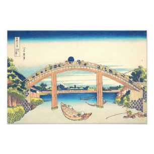 Under Men Bridge Hokusai Ukiyo-e Japanse kunst Foto Afdruk