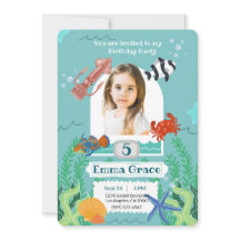 Under the Sea 5e verjaardagsuitnodiging met foto