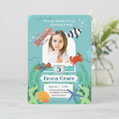 Under the Sea 5th Birthday Invitation with Photo  Kaart (Staand voorkant)