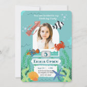 Under the Sea 5th Birthday Invitation with Photo  Kaart (Voorkant)