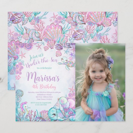 Under the Sea Animals Birthday Invitation (Devant / Derrière)