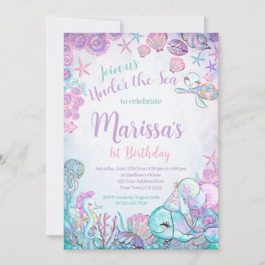 Under the Sea Animals Birthday Invitation (Devant)