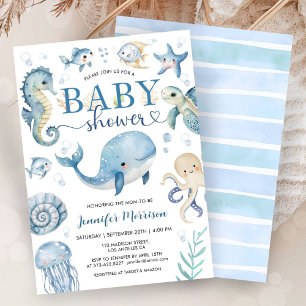 Under The Sea Baby Shower Jongen Blauwe Oceaan Kaart