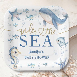 Under The Sea Baby Shower Jongen Blauwe Oceaan Papieren Bordje