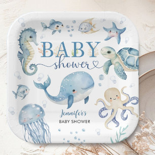 Under The Sea Baby Shower Jongen Blauwe Oceaan Papieren Bordje