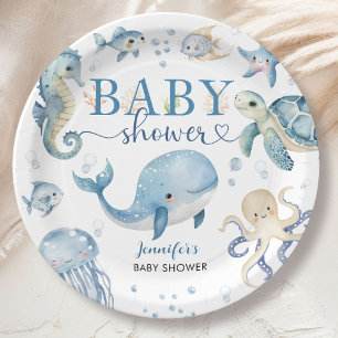 Under The Sea Baby Shower Jongen Blauwe Oceaan Papieren Bordje