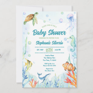 Under the Sea  Baby Shower Watercolor Uitnodiging