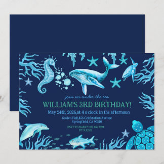 Under the Sea birthday invitation, ocean boy Kaart