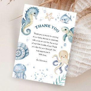 Under The Sea Blauwe Jongen Waterverf Baby Shower  Bedankkaart